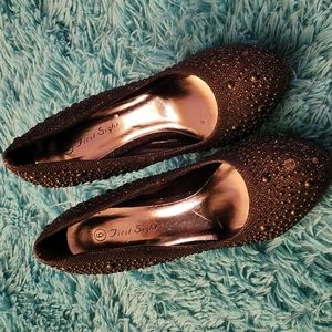 First Sight Black Studded Heels Size 6